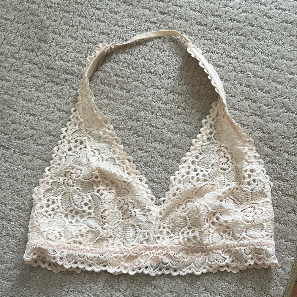 Aerie Cream Lace Halter Bralette